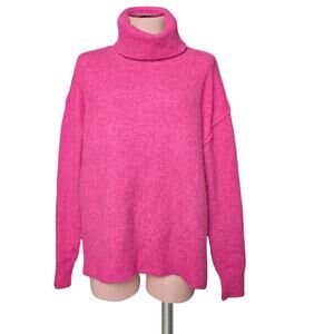 KAREN KANE Hot Pink Stretchy Turtleneck Cozy Soft Knit Sweater M